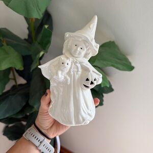 Ceramic Vintage Halloween Witch & Cat Lamp Decor